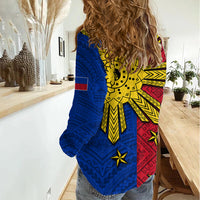 Philippines Sun Batok Tattoo Women Casual Shirt Polynesian and Yakan Pattern