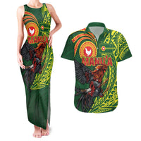 Proud of Manu'a Islands Couples Matching Tank Maxi Dress and Hawaiian Shirt Rooster and Polynesian Art Wing Style LT03 Green - Polynesian Pride