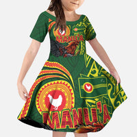 Proud of Manu'a Islands Family Matching Summer Maxi Dress and Hawaiian Shirt Rooster and Polynesian Art Wing Style LT03 Daughter's Dress Green - Polynesian Pride