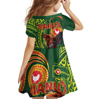 Proud of Manu'a Islands Kid Short Sleeve Dress Rooster and Polynesian Art Wing Style