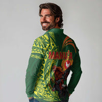 Proud of Manu'a Islands Long Sleeve Polo Shirt Rooster and Polynesian Art Wing Style