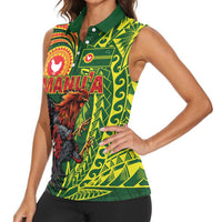 Proud of Manu'a Islands Women Sleeveless Polo Shirt Rooster and Polynesian Art Wing Style