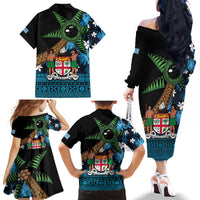 Fiji Day Family Matching Off The Shoulder Long Sleeve Dress and Hawaiian Shirt Palm Tree With Plumeria Tapa Tribal Pattern LT03 - Polynesian Pride