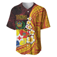 Tonga Culture Baseball Jersey Ngatu Pattern with Plumeria and Hibiscus LT03 Black - Polynesian Pride