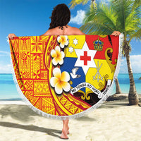 Tonga Culture Beach Blanket Ngatu Pattern with Plumeria and Hibiscus