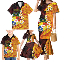 Tonga Culture Family Matching Mermaid Dress and Hawaiian Shirt Ngatu Pattern with Plumeria and Hibiscus LT03 - Polynesian Pride