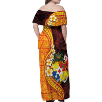 Tonga Culture Family Matching Off Shoulder Maxi Dress and Hawaiian Shirt Ngatu Pattern with Plumeria and Hibiscus LT03 - Polynesian Pride