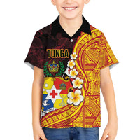 Tonga Culture Family Matching Off Shoulder Short Dress and Hawaiian Shirt Ngatu Pattern with Plumeria and Hibiscus LT03 Son's Shirt Black - Polynesian Pride