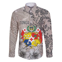 Tonga Culture Family Matching Long Sleeve Bodycon Dress and Hawaiian Shirt Ngatu Pattern and Blooming Hibiscus