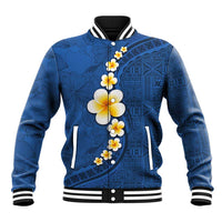 Polynesian Hibiscus and Plumeria with Tapa Pattern Baseball Jacket Blue Color