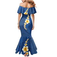 Polynesian Hibiscus and Plumeria with Tapa Pattern Family Matching Mermaid Dress and Hawaiian Shirt Blue Color LT03 - Polynesian Pride