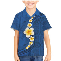 Polynesian Hibiscus and Plumeria with Tapa Pattern Family Matching Mermaid Dress and Hawaiian Shirt Blue Color LT03 Son's Shirt Blue - Polynesian Pride