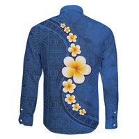 Polynesian Hibiscus and Plumeria with Tapa Pattern Family Matching Off The Shoulder Long Sleeve Dress and Hawaiian Shirt Blue Color LT03 - Polynesian Pride