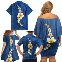 Polynesian Hibiscus and Plumeria with Tapa Pattern Family Matching Off Shoulder Short Dress and Hawaiian Shirt Blue Color LT03 - Polynesian Pride