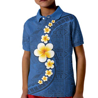 Polynesian Hibiscus and Plumeria with Tapa Pattern Kid Polo Shirt Blue Color