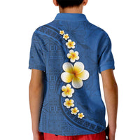 Polynesian Hibiscus and Plumeria with Tapa Pattern Kid Polo Shirt Blue Color