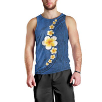 Polynesian Hibiscus and Plumeria with Tapa Pattern Men Tank Top Blue Color