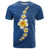 Polynesian Hibiscus and Plumeria with Tapa Pattern T Shirt Blue Color