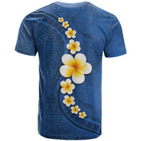 Polynesian Hibiscus and Plumeria with Tapa Pattern T Shirt Blue Color