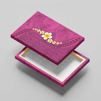 Polynesian Hibiscus and Plumeria with Tapa Pattern Canvas Wall Art Pink Color