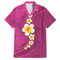 Polynesian Hibiscus and Plumeria with Tapa Pattern Family Matching Off Shoulder Maxi Dress and Hawaiian Shirt Pink Color LT03 Dad's Shirt - Short Sleeve Pink - Polynesian Pride