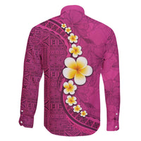 Polynesian Hibiscus and Plumeria with Tapa Pattern Family Matching Off Shoulder Short Dress and Hawaiian Shirt Pink Color LT03 - Polynesian Pride