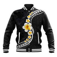 Pacific Hibiscus and Plumeria with Tapa Pattern Baseball Jacket Black Color
