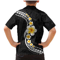Pacific Hibiscus and Plumeria with Tapa Pattern Family Matching Mermaid Dress and Hawaiian Shirt Black Color LT03 - Polynesian Pride