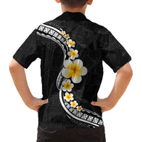 Pacific Hibiscus and Plumeria with Tapa Pattern Family Matching Off The Shoulder Long Sleeve Dress and Hawaiian Shirt Black Color LT03 - Polynesian Pride