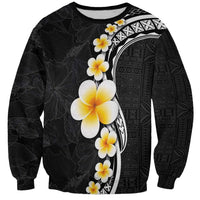 Pacific Hibiscus and Plumeria with Tapa Pattern Sweatshirt Black Color