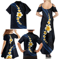 Pacific Hibiscus and Plumeria with Tapa Pattern Family Matching Summer Maxi Dress and Hawaiian Shirt Dark Blue Color LT03 - Polynesian Pride