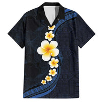 Pacific Hibiscus and Plumeria with Tapa Pattern Family Matching Summer Maxi Dress and Hawaiian Shirt Dark Blue Color LT03 Dad's Shirt - Short Sleeve Blue - Polynesian Pride