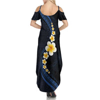 Pacific Hibiscus and Plumeria with Tapa Pattern Family Matching Summer Maxi Dress and Hawaiian Shirt Dark Blue Color LT03 - Polynesian Pride