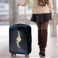Pacific Hibiscus and Plumeria with Tapa Pattern Luggage Cover Dark Blue Color