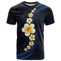 Pacific Hibiscus and Plumeria with Tapa Pattern T Shirt Dark Blue Color