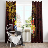 Tonga Ngatu and Hibiscus with Polynesian Tattoo Window Curtain Gold and Oxblood Color