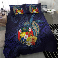 Tonga Vava'u Humpback Whale Blue Water Bedding Set Polynesian Hibiscus Flowers
