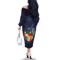 Tonga Vava'u Humpback Whale Blue Water Family Matching Off The Shoulder Long Sleeve Dress and Hawaiian Shirt Polynesian Hibiscus Flowers LT03 - Polynesian Pride