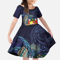 Tonga Vava'u Humpback Whale Blue Water Family Matching Tank Maxi Dress and Hawaiian Shirt Polynesian Hibiscus Flowers LT03 Daughter's Dress Blue - Polynesian Pride