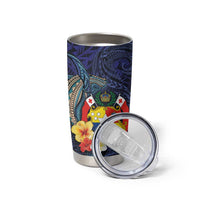 Tonga Vava'u Humpback Whale Blue Water Tumbler Cup Polynesian Hibiscus Flowers LT03 - Polynesian Pride