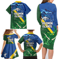 Solomon Islands Polynesian Tribal Shark and Crocodile Family Matching Long Sleeve Bodycon Dress and Hawaiian Shirt LT03 - Polynesian Pride
