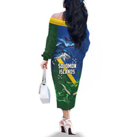 Solomon Islands Polynesian Tribal Shark and Crocodile Family Matching Off The Shoulder Long Sleeve Dress and Hawaiian Shirt LT03 - Polynesian Pride