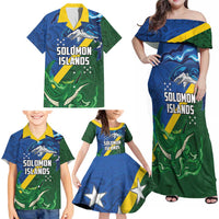 Solomon Islands Polynesian Tribal Shark and Crocodile Family Matching Off Shoulder Maxi Dress and Hawaiian Shirt LT03 - Polynesian Pride