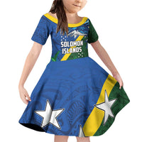 Solomon Islands Polynesian Tribal Shark and Crocodile Family Matching Off Shoulder Short Dress and Hawaiian Shirt LT03 Daughter's Dress Blue - Polynesian Pride