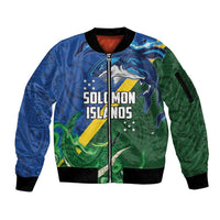 Solomon Islands Polynesian Tribal Shark and Crocodile Sleeve Zip Bomber Jacket LT03 Unisex Blue - Polynesian Pride