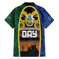 Solomon Islands Remembrance Day Family Matching Off The Shoulder Long Sleeve Dress and Hawaiian Shirt Lest We Forget and Polynesian Tattoo Pattern