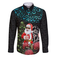 Personalized New Zealand Christmas Family Matching Long Sleeve Bodycon Dress and Hawaiian Shirt Maori Santa Pikorua and Pohutukawa Meri Kirihimete LT03 Dad's Shirt - Long Sleeve Black - Polynesian Pride