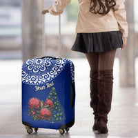 Personalized New Zealand Christmas Luggage Cover Maori Santa Pikorua and Pohutukawa Meri Kirihimete Blue LT03 - Polynesian Pride