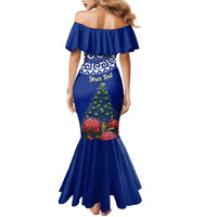 Personalized New Zealand Christmas Mermaid Dress Maori Santa Pikorua and Pohutukawa Meri Kirihimete Blue LT03 - Polynesian Pride