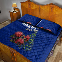 Personalized New Zealand Christmas Quilt Bed Set Maori Santa Pikorua and Pohutukawa Meri Kirihimete Blue LT03 - Polynesian Pride